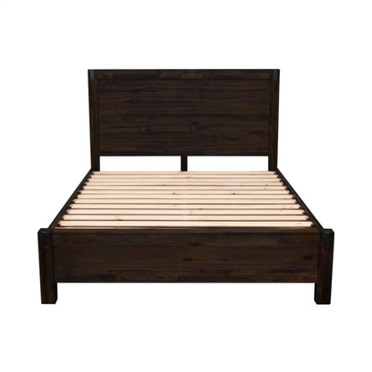 Bed Frame Double Size in Solid Wood Veneered Acacia Bedroom Timber Slat Chocolate