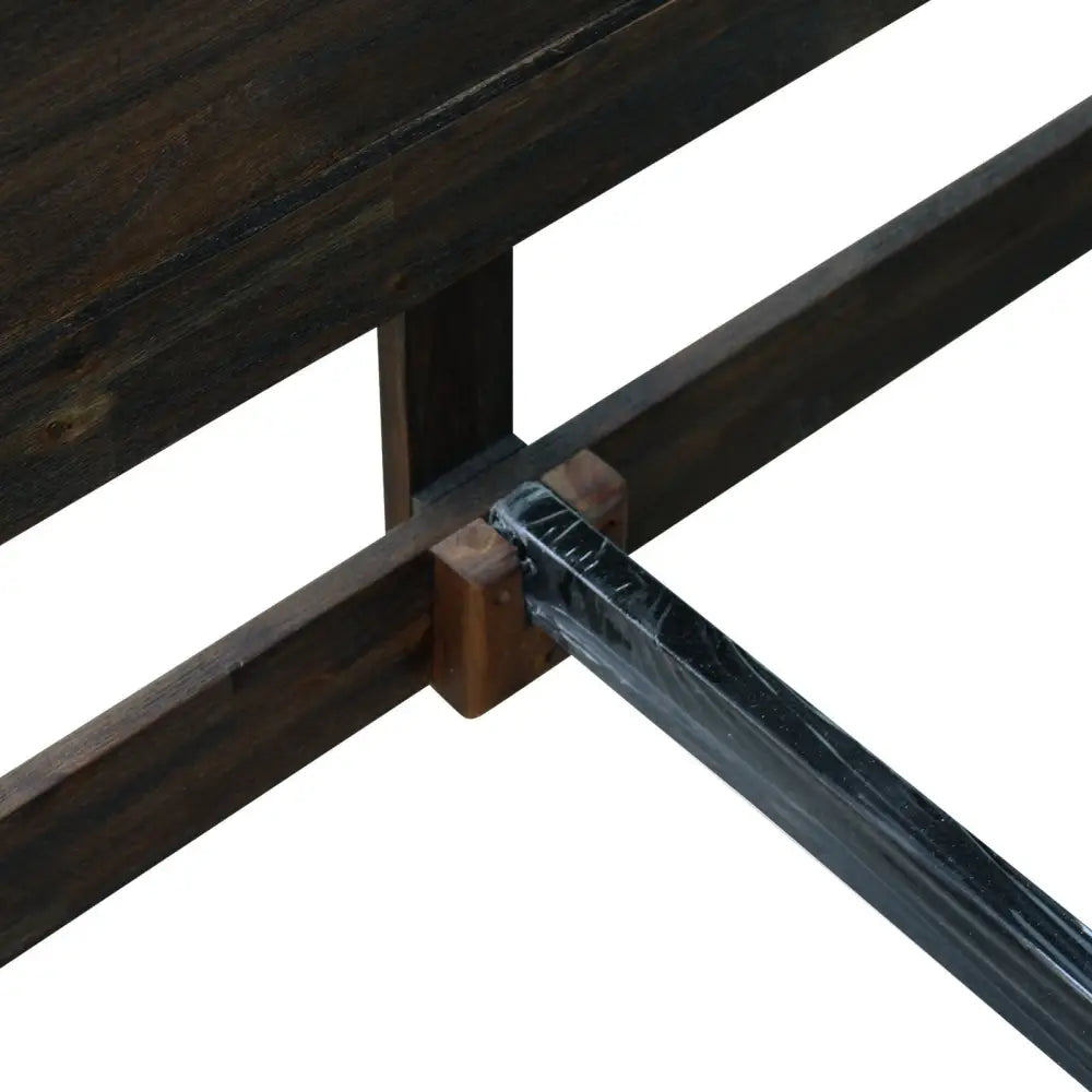 Bed Frame Double Size in Solid Wood Veneered Acacia Bedroom Timber Slat Chocolate