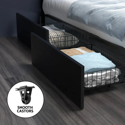 Bed Frame Double Size Led with 4 Drawers Black Dunn