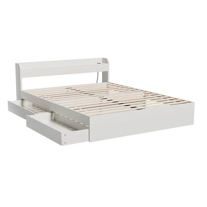 Bed Frame Double Size Mattress Base Wtih Charging Ports 2 Storage Drawers