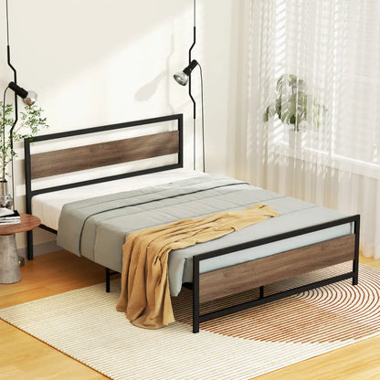 Bed Frame Double Size Metal Base Mattress Platform Foundation Black Drew
