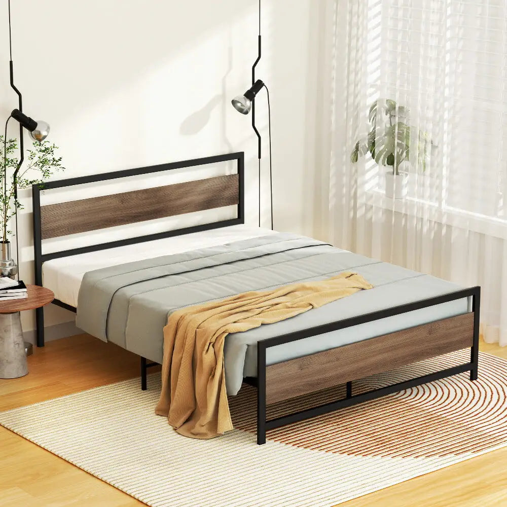 Bed Frame Double Size Metal Base Mattress Platform Foundation Black Drew