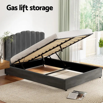 Bed Frame Double Size Velvet Grey Fion