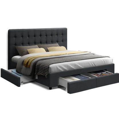 Bed Frame Double Size with 4 Drawers Grey Avio