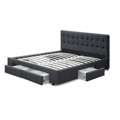 Bed Frame Double Size with 4 Drawers Grey Avio