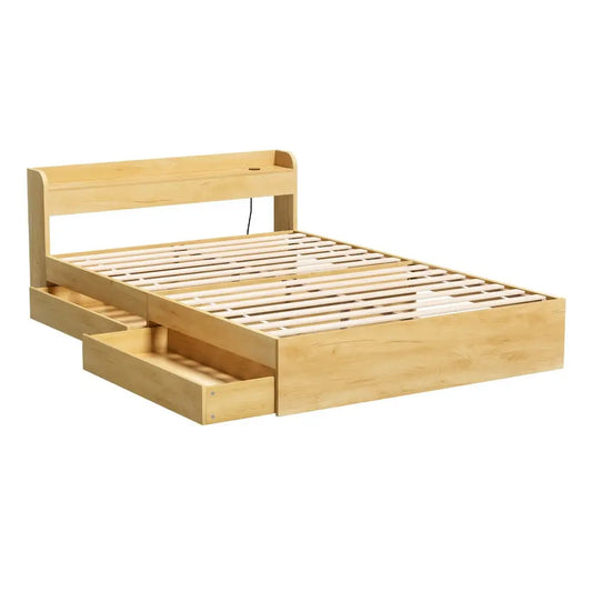Bed Frame Double Size with Charging Ports and 2 Drawers Aura