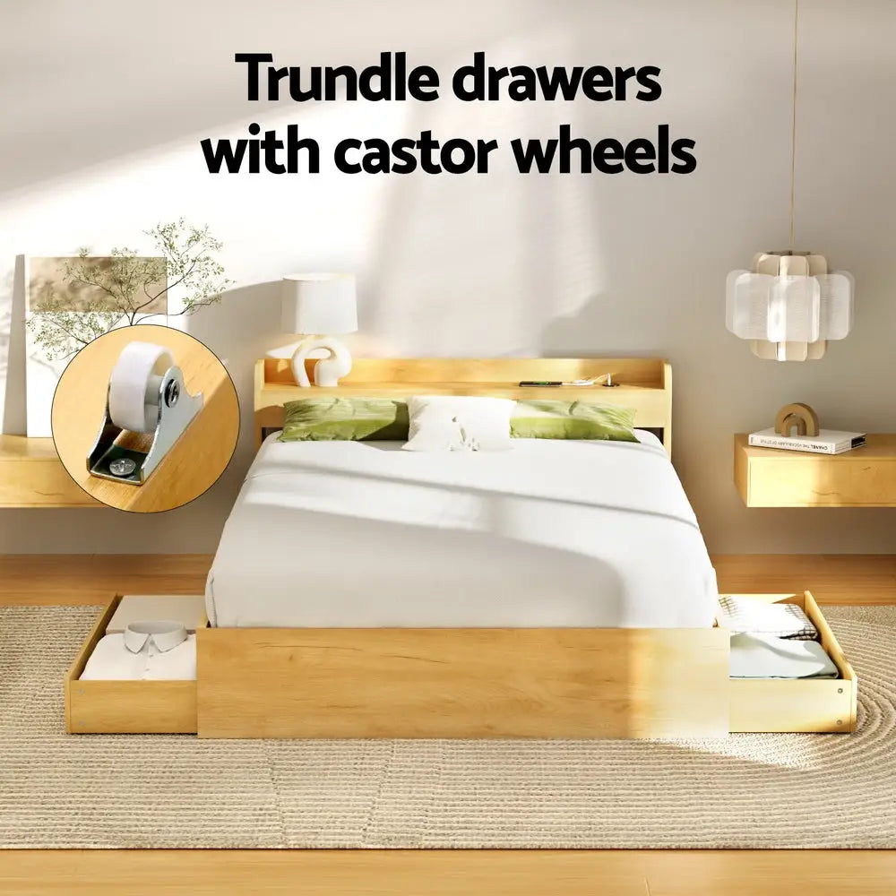Bed Frame Double Size with Charging Ports and 2 Drawers Aura