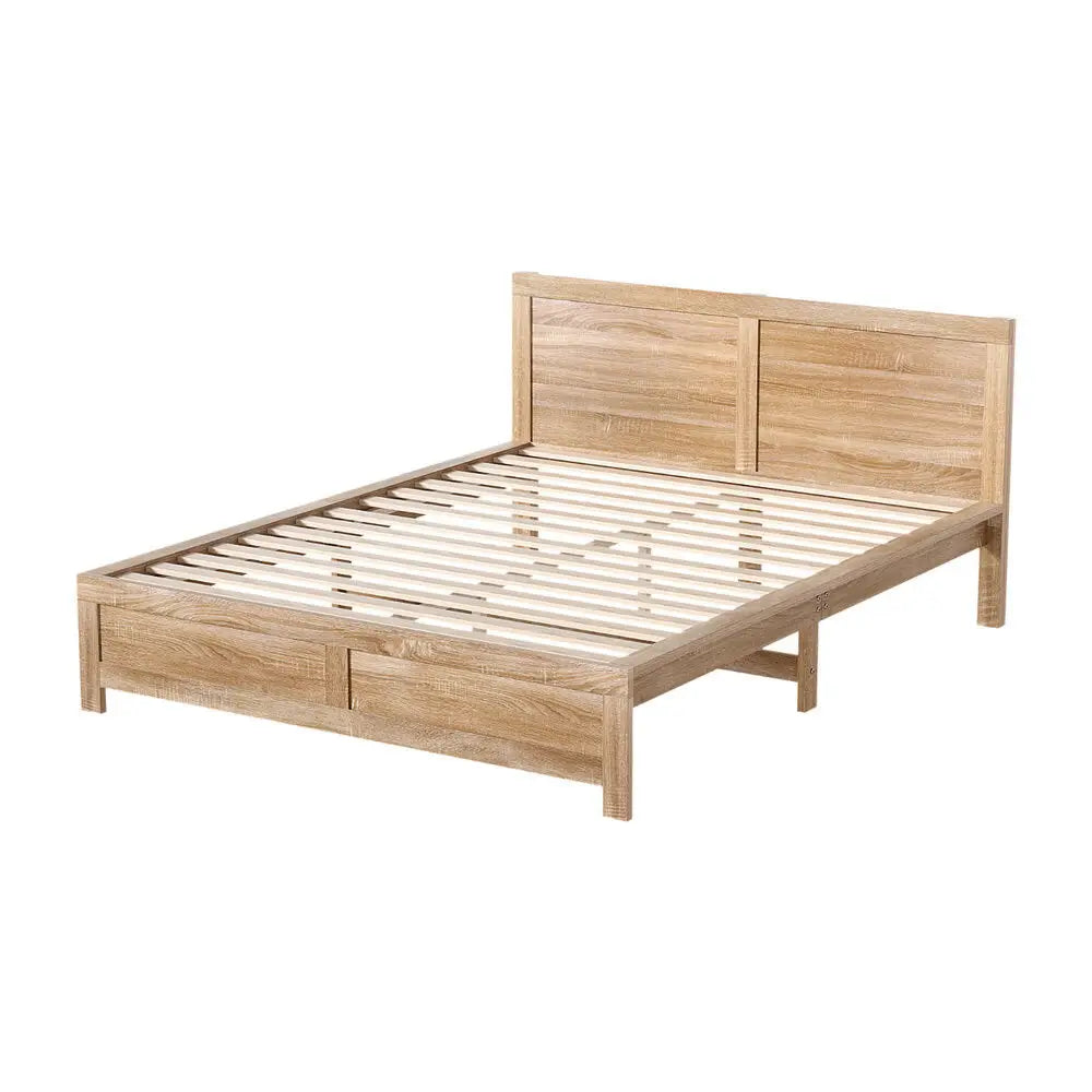 Bed Frame Double Size Wooden Acacia Wood Oatmeal