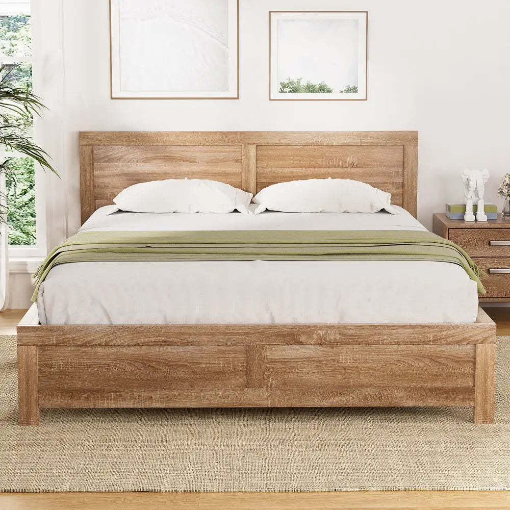 Bed Frame Double Size Wooden Acacia Wood Oatmeal