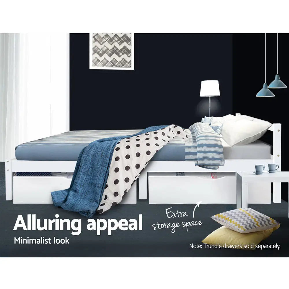 Bed Frame Double Size Wooden White Lexi