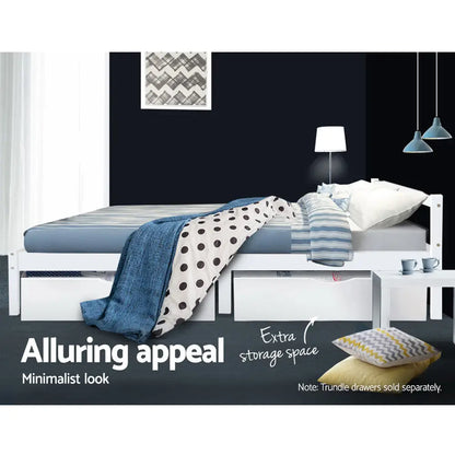 Bed Frame Double Size Wooden White Lexi