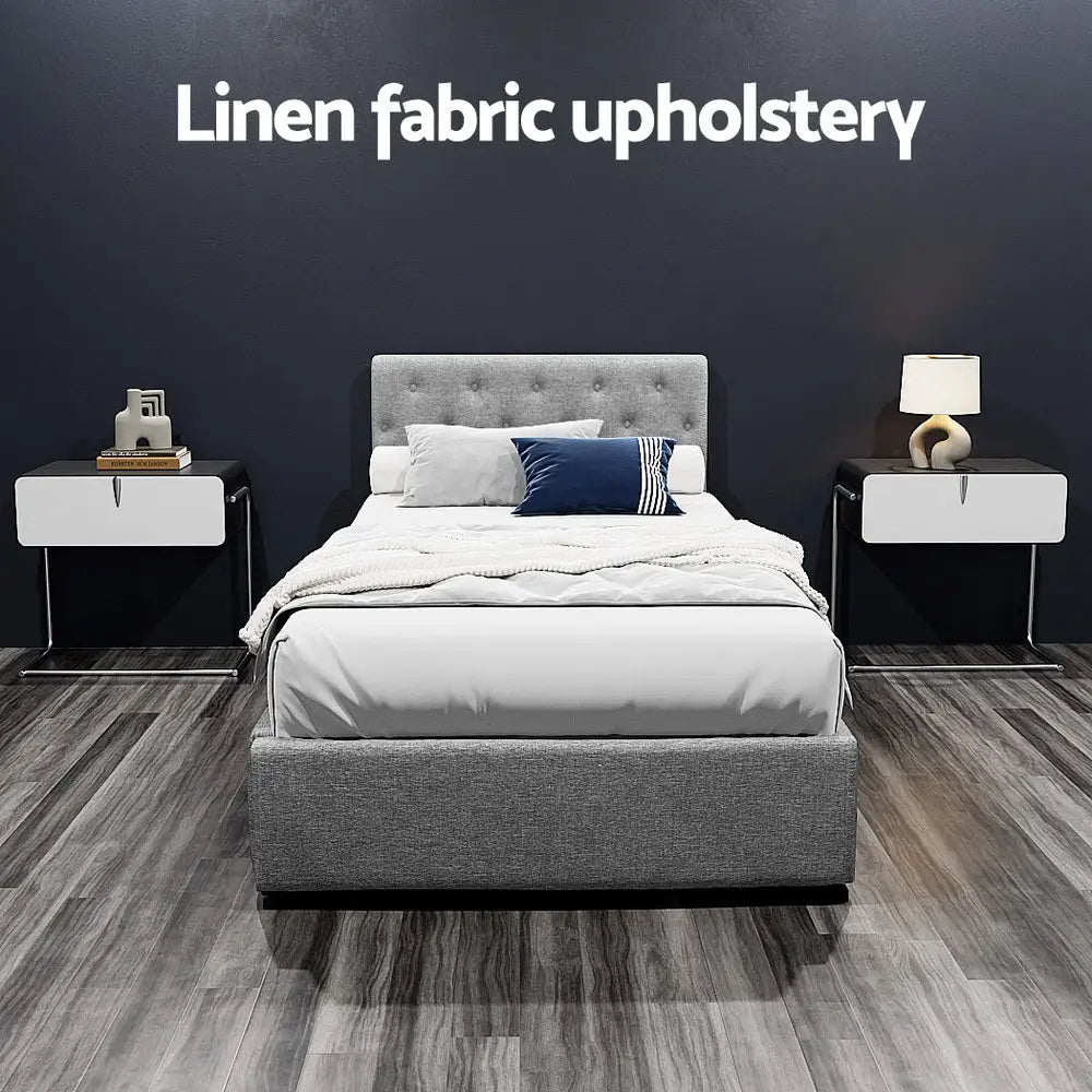Bed Frame King Single Size Gas Lift Grey Vila