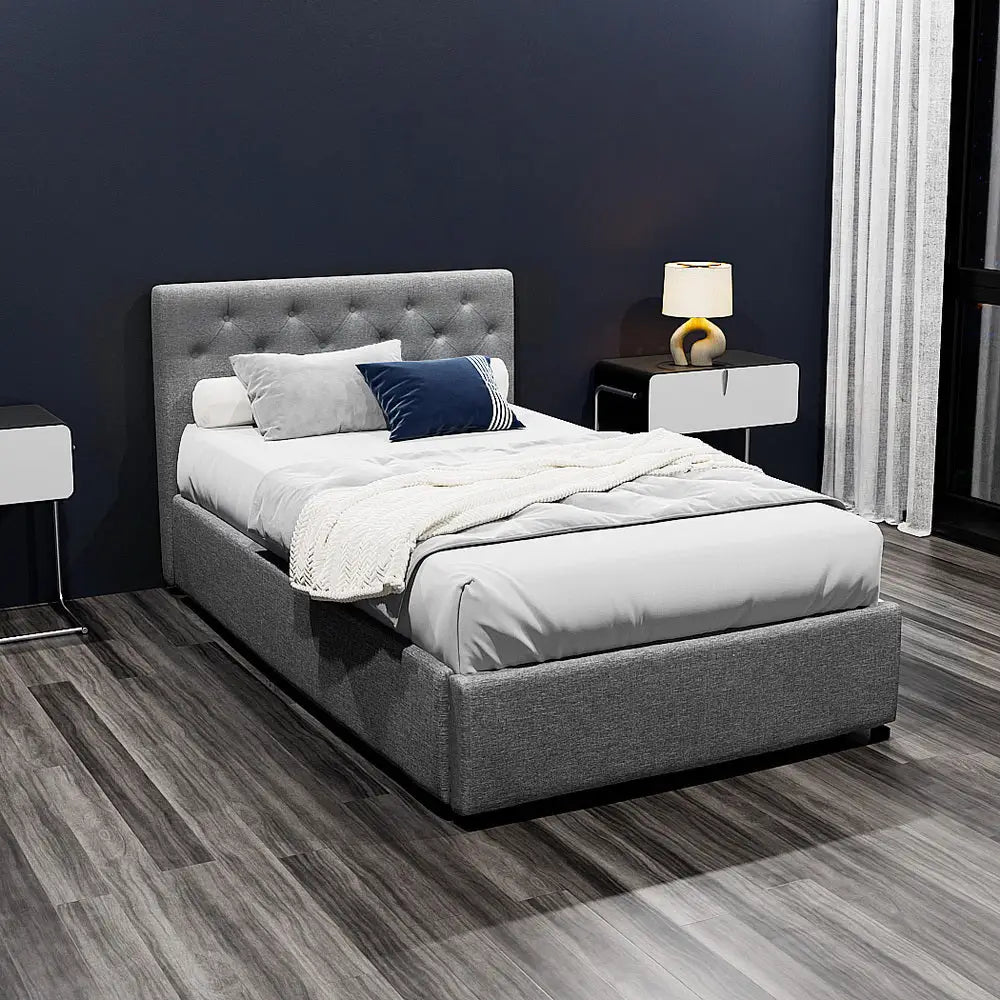 Bed Frame King Single Size Gas Lift Grey Vila