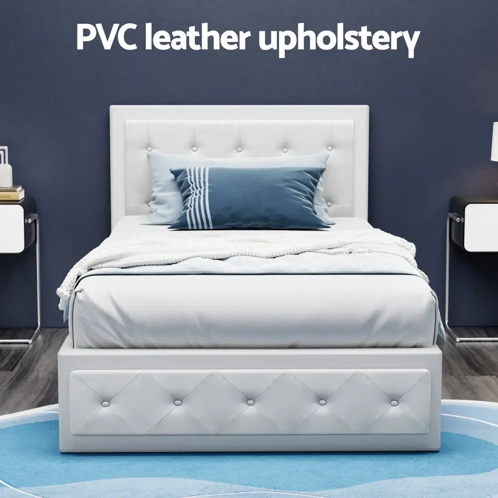 Bed Frame King Single Size Gas Lift White Tiyo