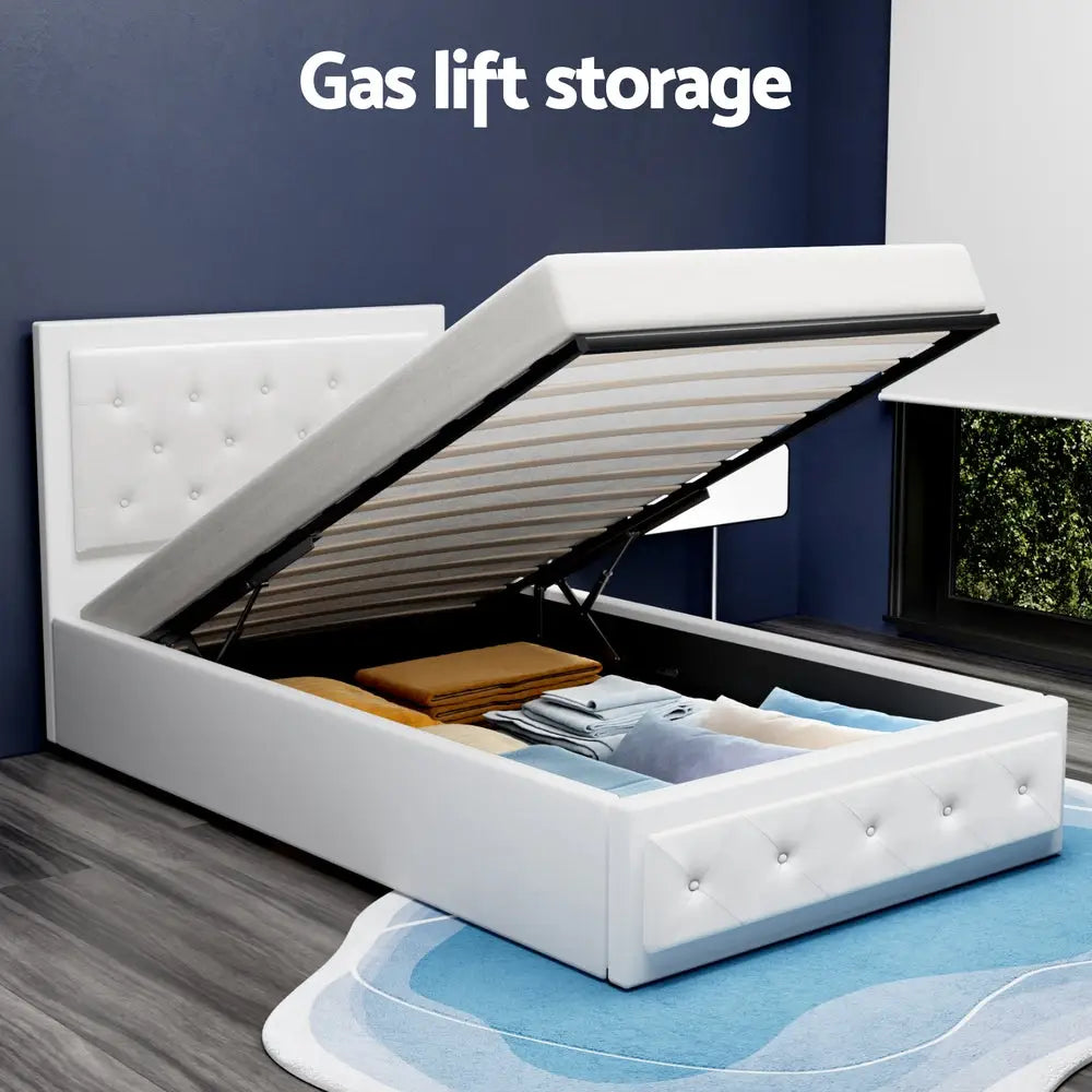 Bed Frame King Single Size Gas Lift White Tiyo