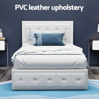 Bed Frame King Single Size Gas Lift White Tiyo