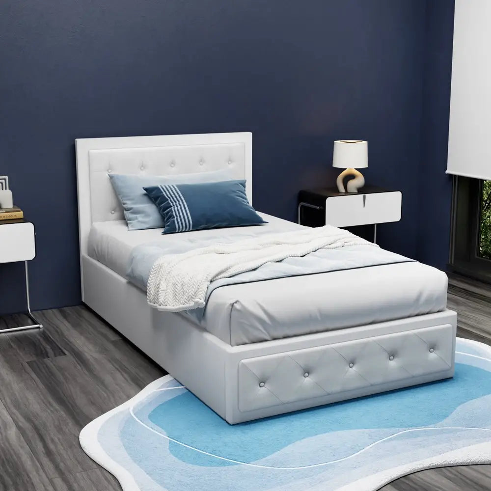 Bed Frame King Single Size Gas Lift White Tiyo