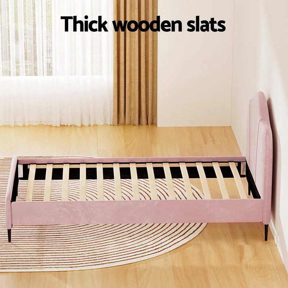 Bed Frame King Single Size Velvet Pink Olan