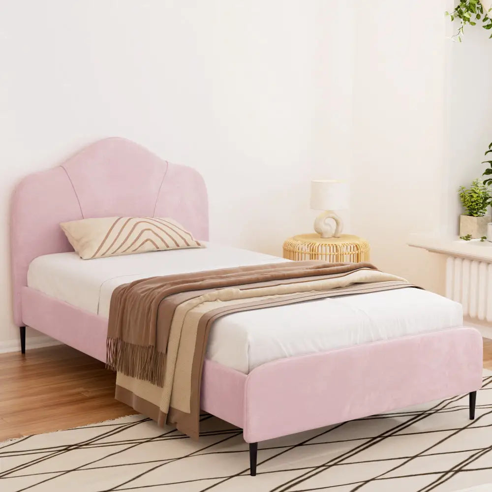 Bed Frame King Single Size Velvet Pink Olan