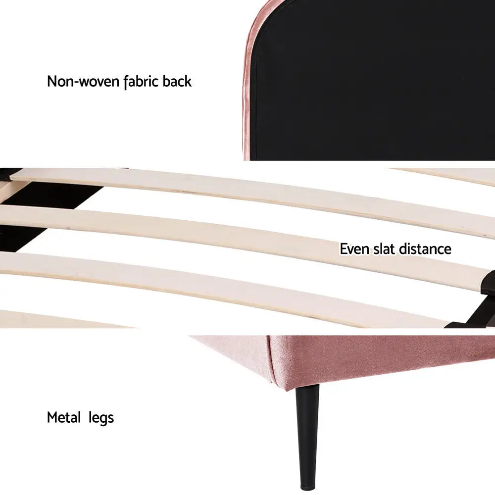 Bed Frame King Single Size Velvet Pink Olan
