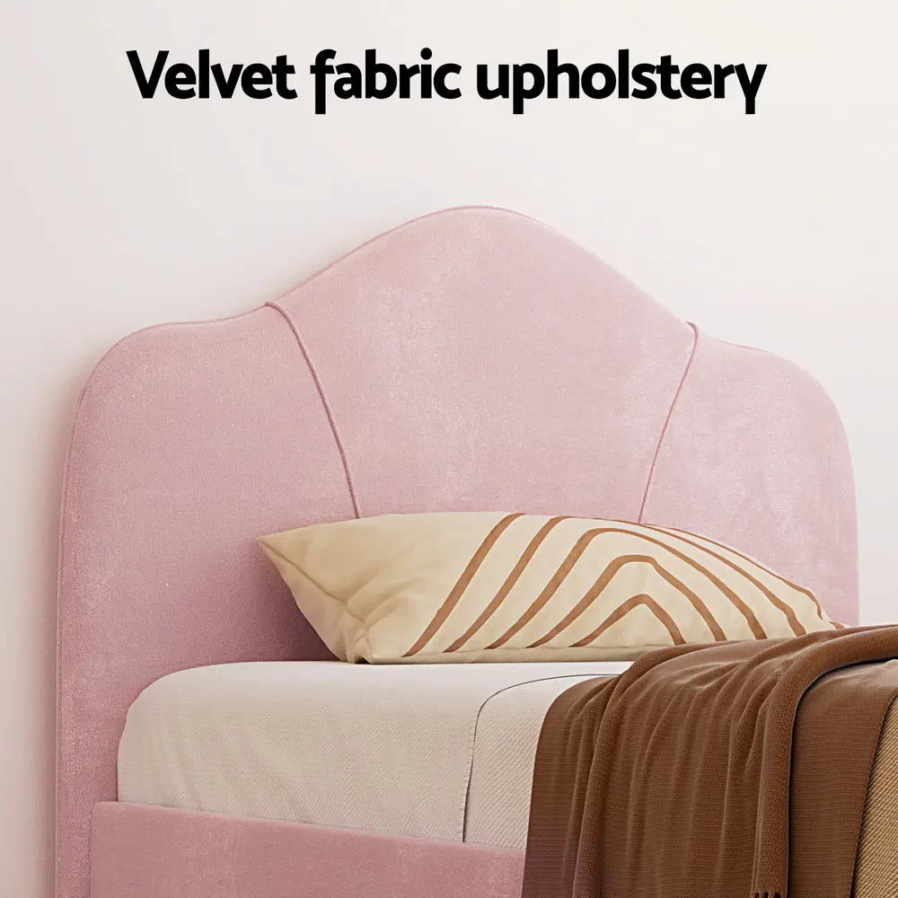 Bed Frame King Single Size Velvet Pink Olan