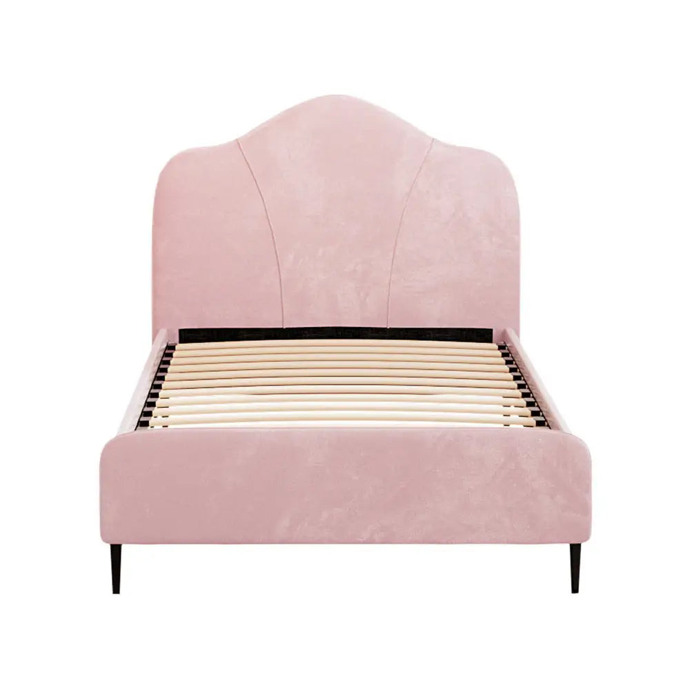 Bed Frame King Single Size Velvet Pink Olan