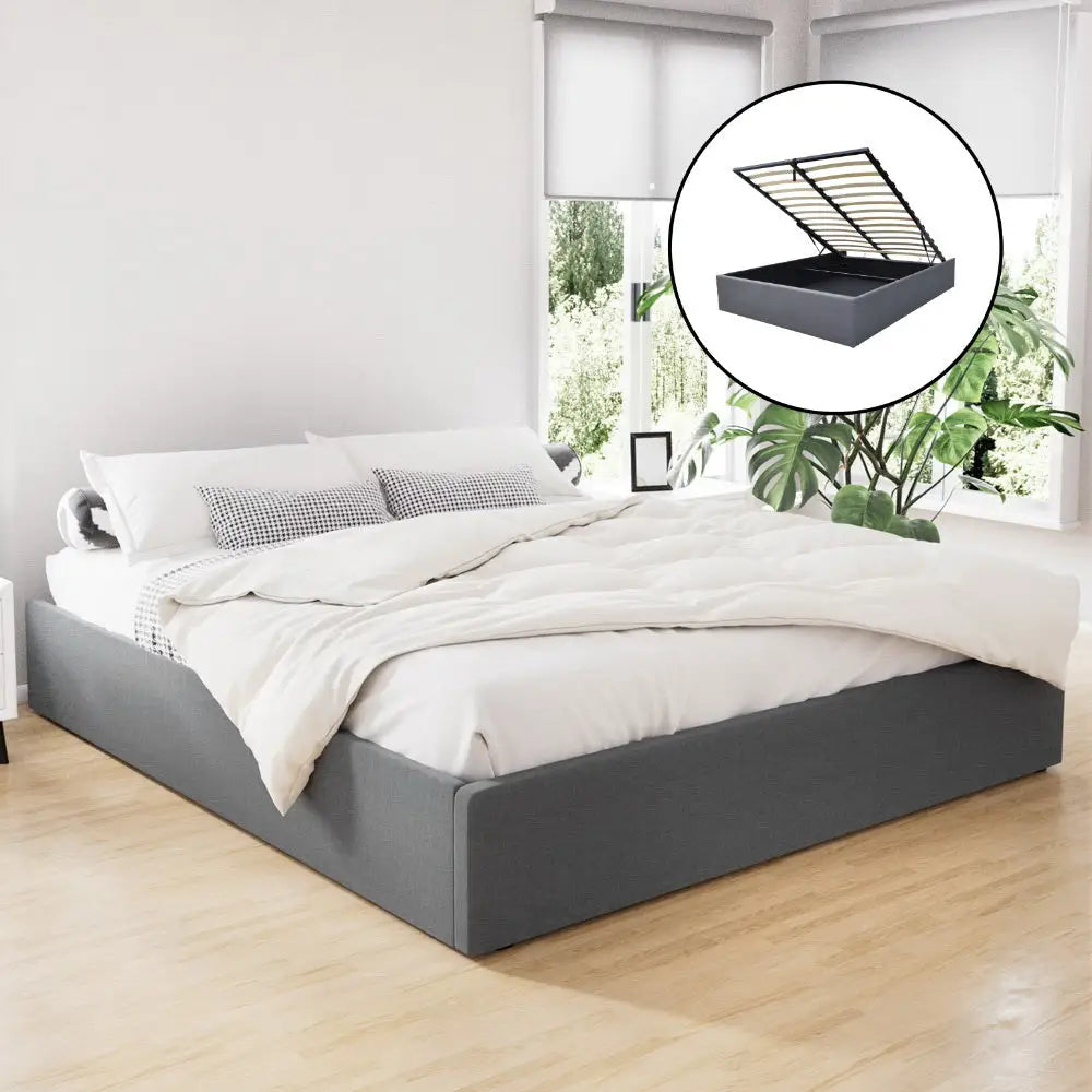 Bed Frame King Size Gas Lift Base Grey Toki