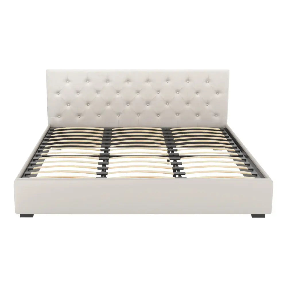Bed Frame King Size Gas Lift Beige Vila
