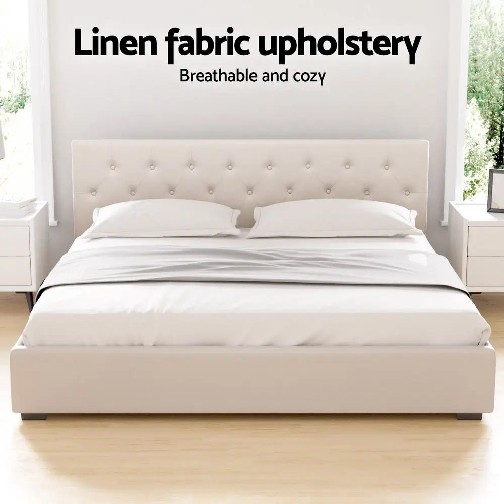 Bed Frame King Size Gas Lift Beige Vila