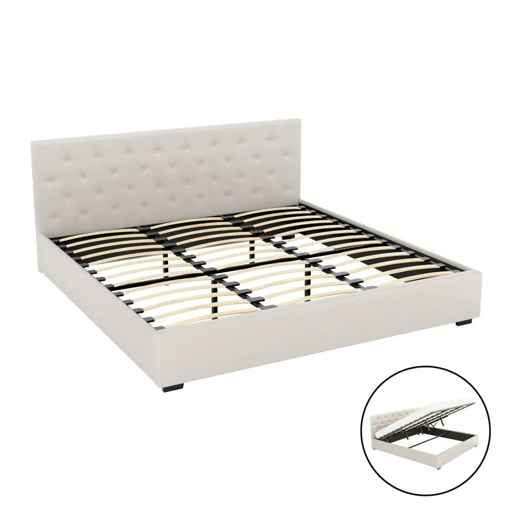 Bed Frame King Size Gas Lift Beige Vila