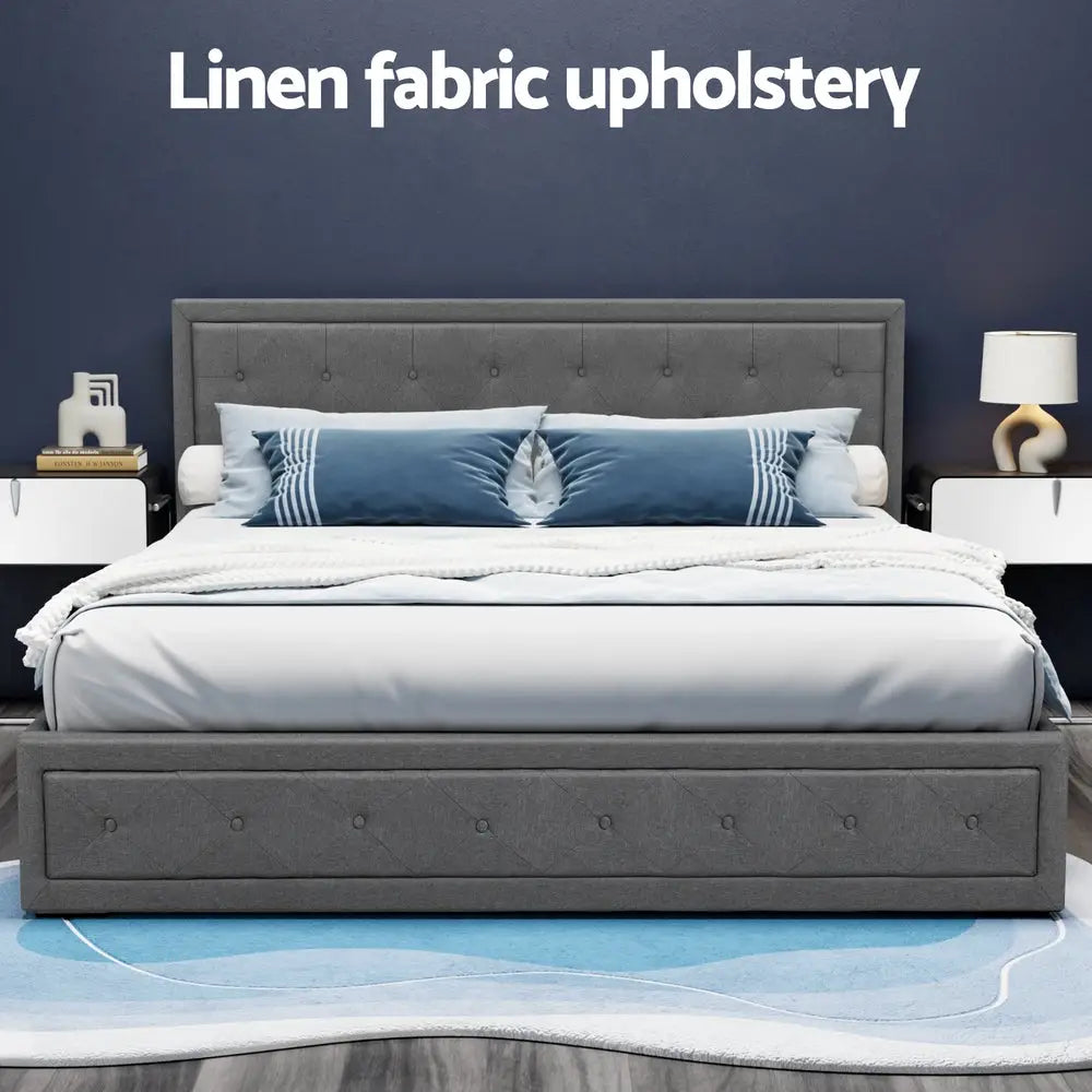 Bed Frame King Size Gas Lift Grey Tiyo