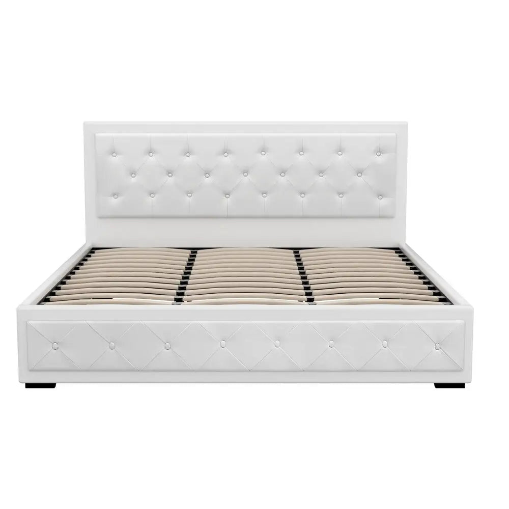 Bed Frame King Size Gas Lift White Tiyo