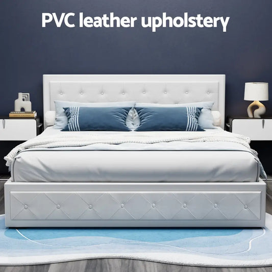 Bed Frame King Size Gas Lift White Tiyo