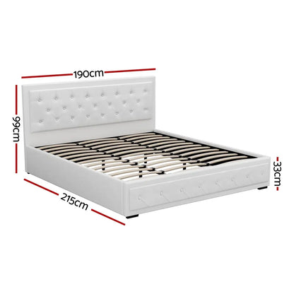 Bed Frame King Size Gas Lift White Tiyo