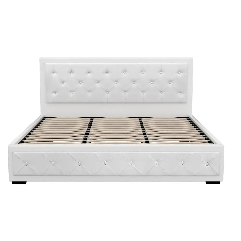 Bed Frame King Size Gas Lift White Tiyo