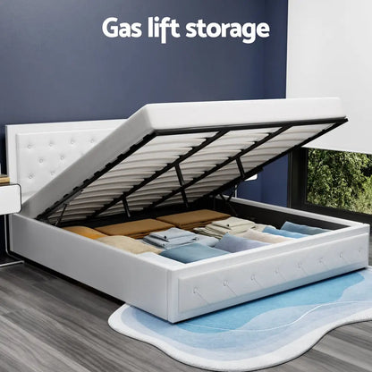 Bed Frame King Size Gas Lift White Tiyo
