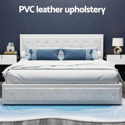Bed Frame King Size Gas Lift White Tiyo