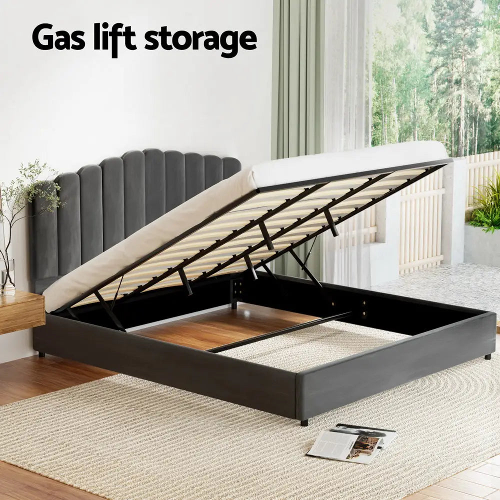Bed Frame King Size Velvet Grey Fion