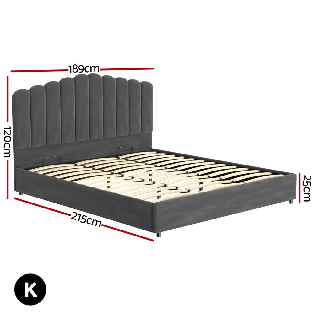 Bed Frame King Size Velvet Grey Fion