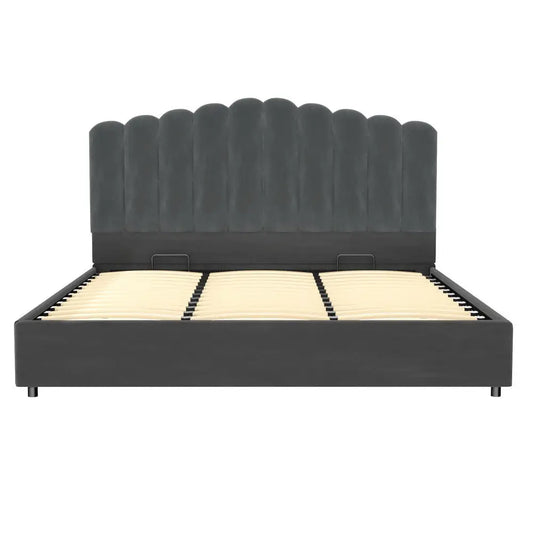 Bed Frame King Size Velvet Grey Fion