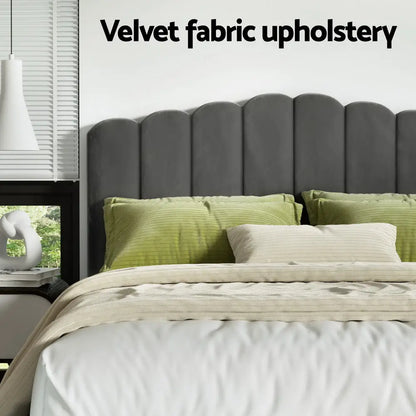 Bed Frame King Size Velvet Grey Fion