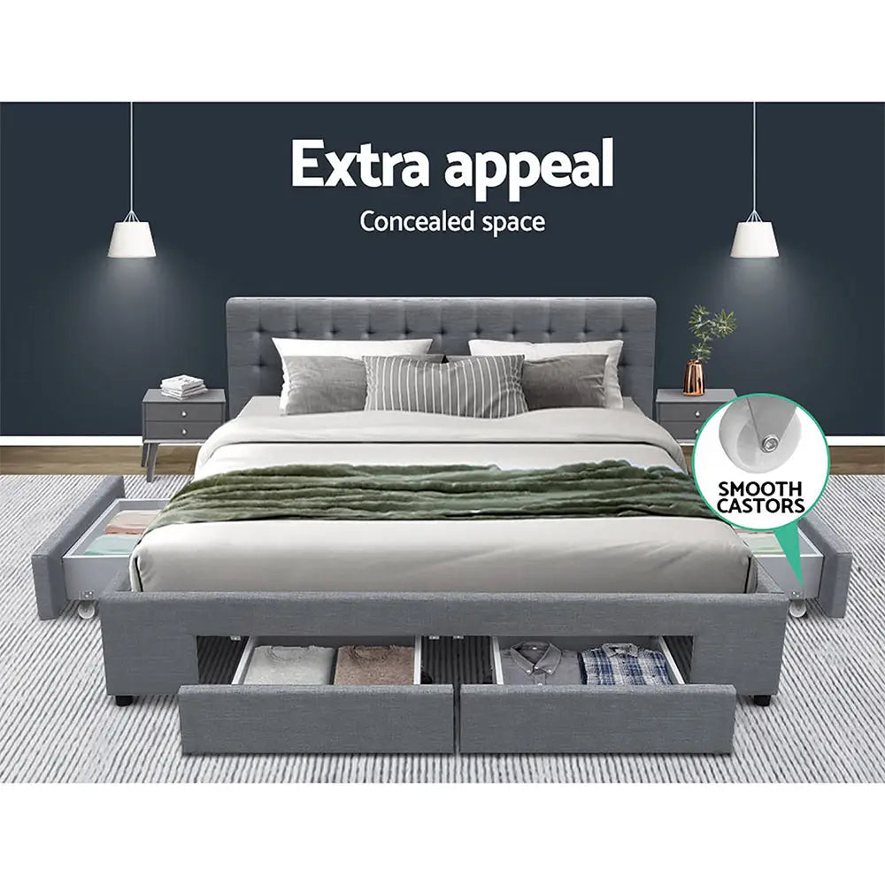 Bed Frame King Size with 4 Drawers Grey Avio