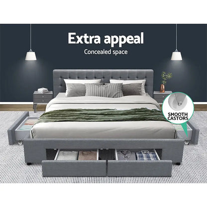 Bed Frame King Size with 4 Drawers Grey Avio