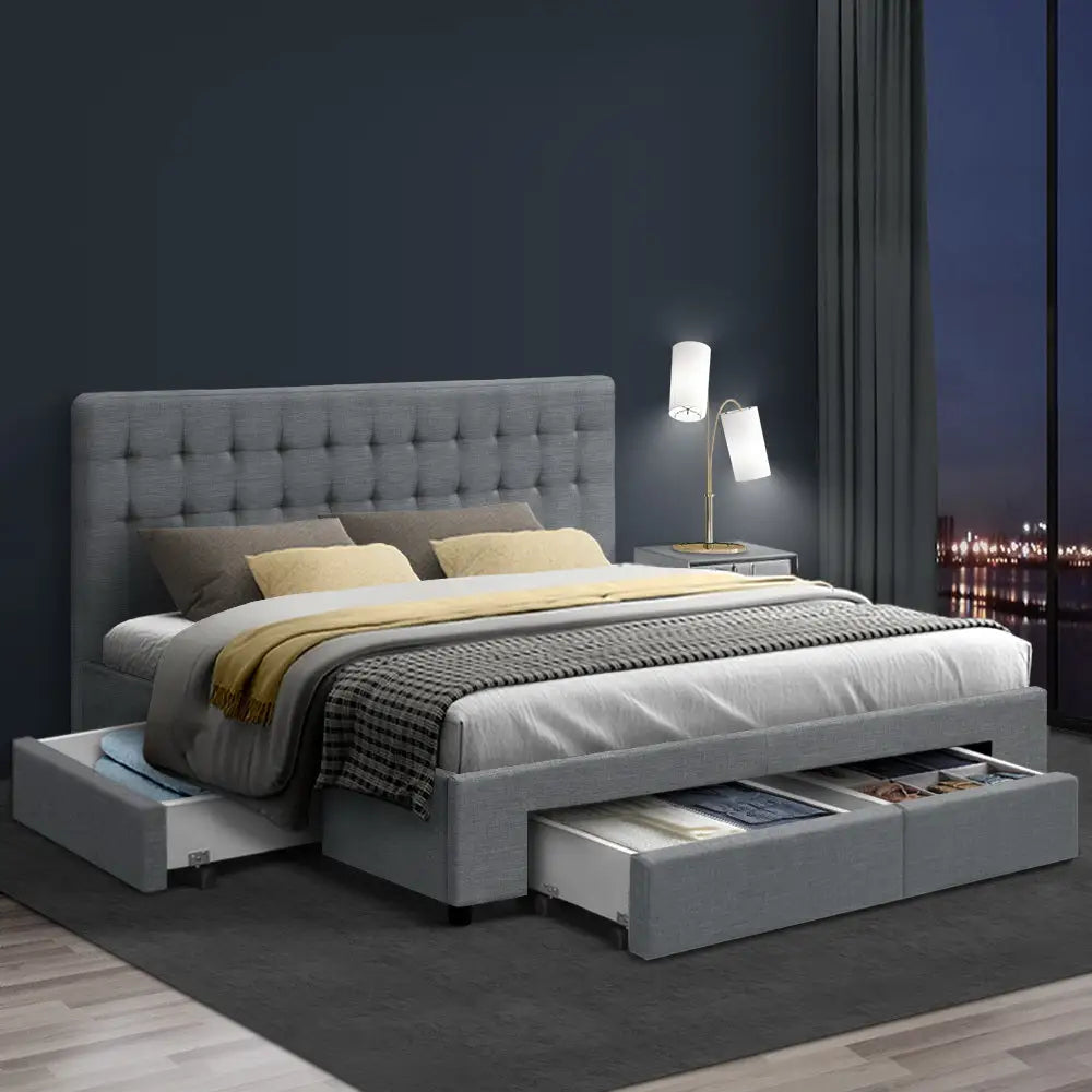Bed Frame King Size with 4 Drawers Grey Avio