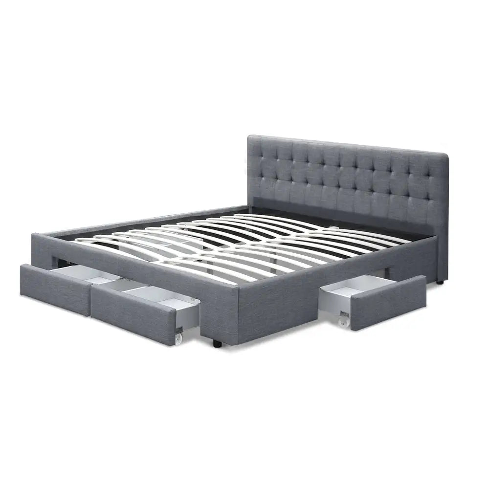 Bed Frame King Size with 4 Drawers Grey Avio