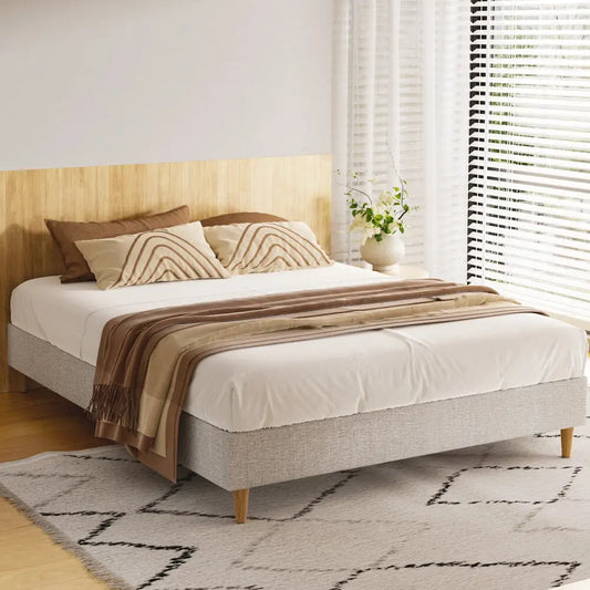 Bed Frame Queen Size Beige Zora