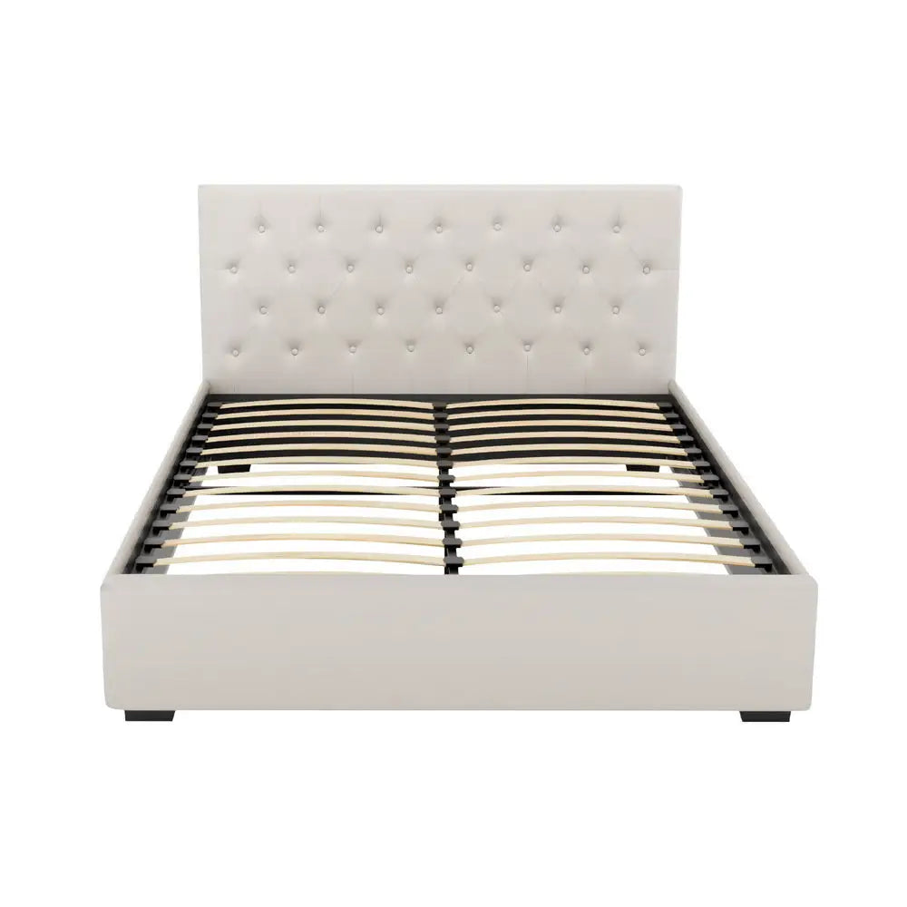 Bed Frame Queen Size Gas Lift Beige Vila