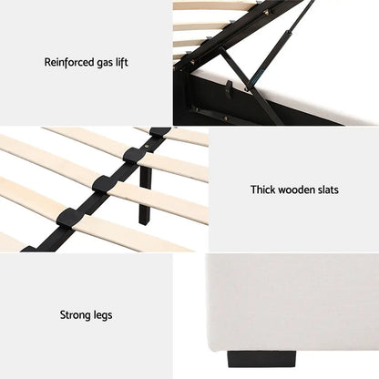 Bed Frame Queen Size Gas Lift Beige Vila