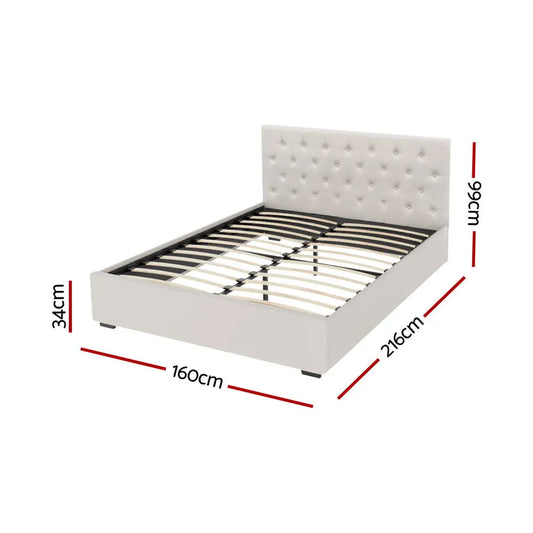 Bed Frame Queen Size Gas Lift Beige Vila