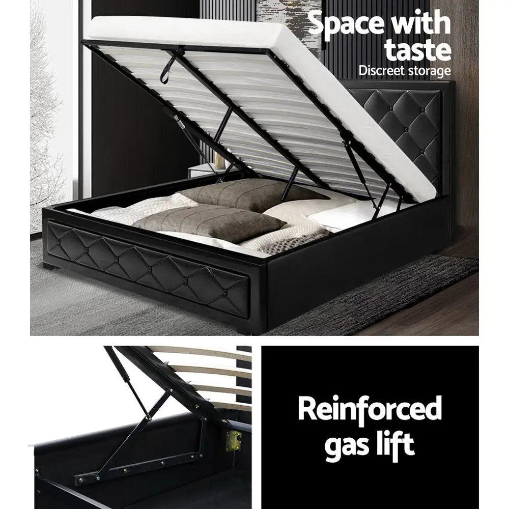 Bed Frame Queen Size Gas Lift Black Tiyo